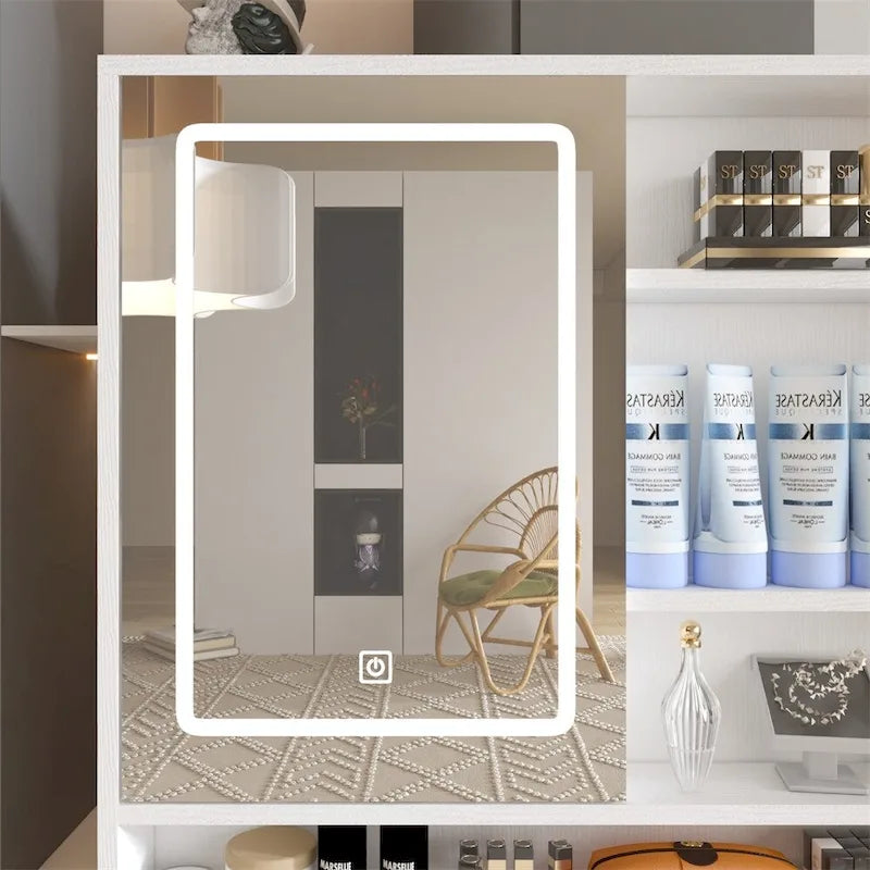 Coiffeuse avec Lumières 3 Couleurs et Miroir Ouvrant, 4 Tiroirs