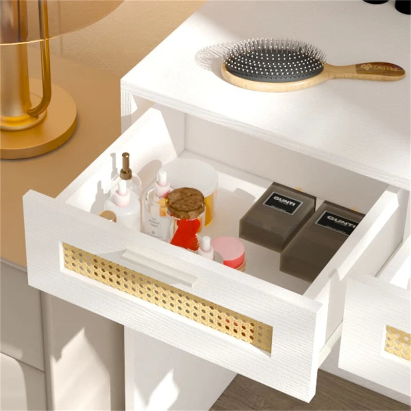 Coiffeuse avec Lumières 3 Couleurs et Miroir Ouvrant, 4 Tiroirs