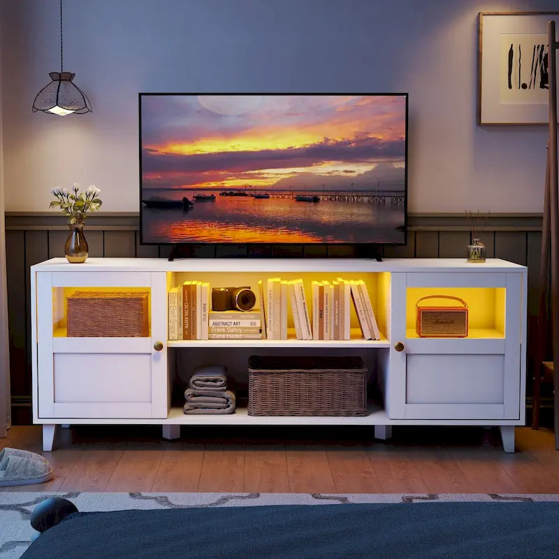 Meuble TV avec lumières LED, 151,6 cm de large