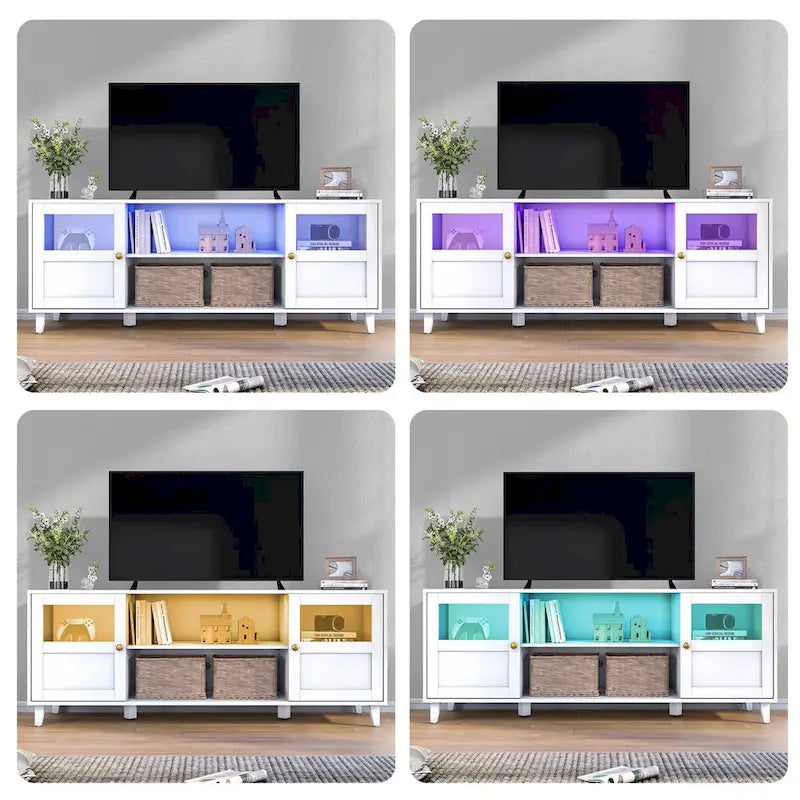 Meuble TV avec lumières LED, 151,6 cm de large