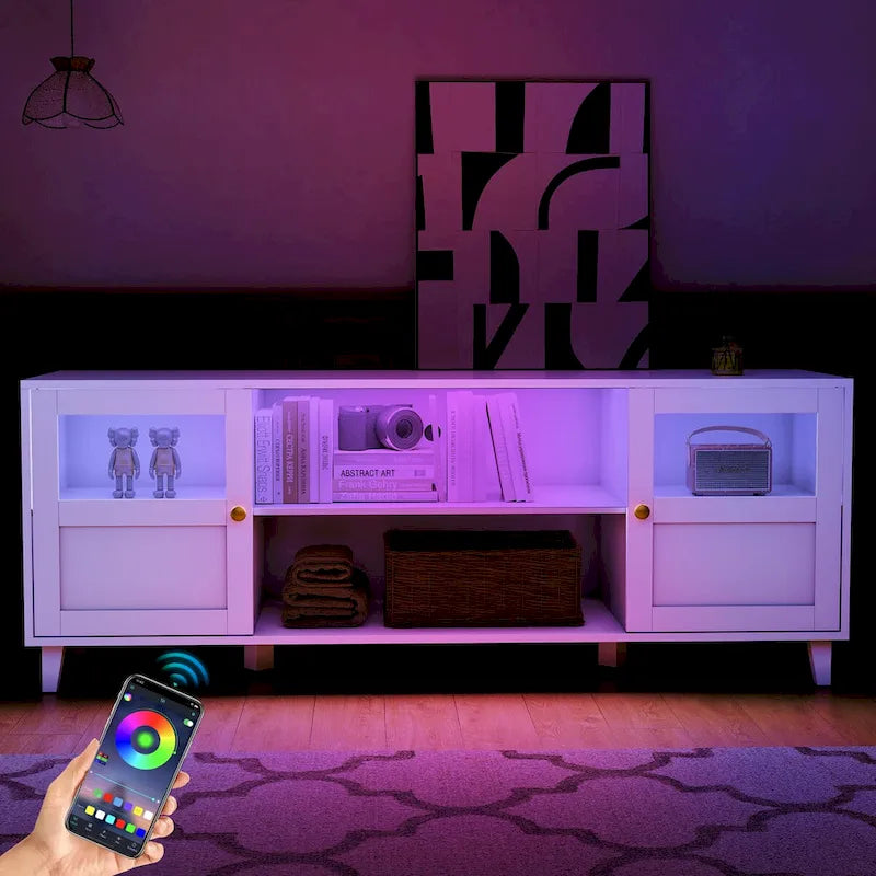 Meuble TV avec lumières LED, 151,6 cm de large