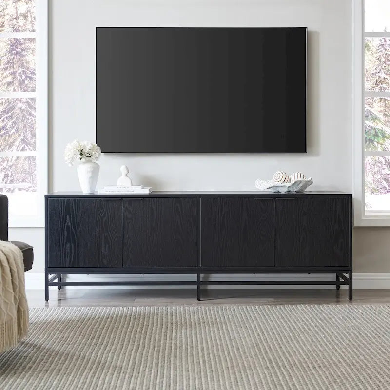 Meuble TV de 178 cm de large pour téléviseurs jusqu'à 198 cm, finition grain de bois