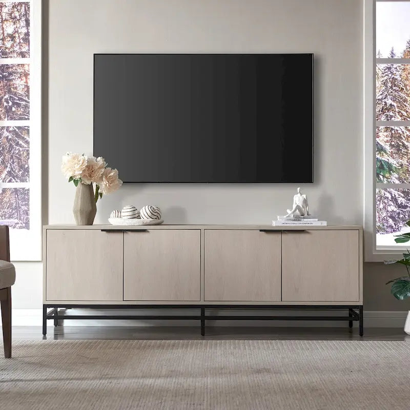 Meuble TV de 178 cm de large pour téléviseurs jusqu'à 198 cm, finition grain de bois