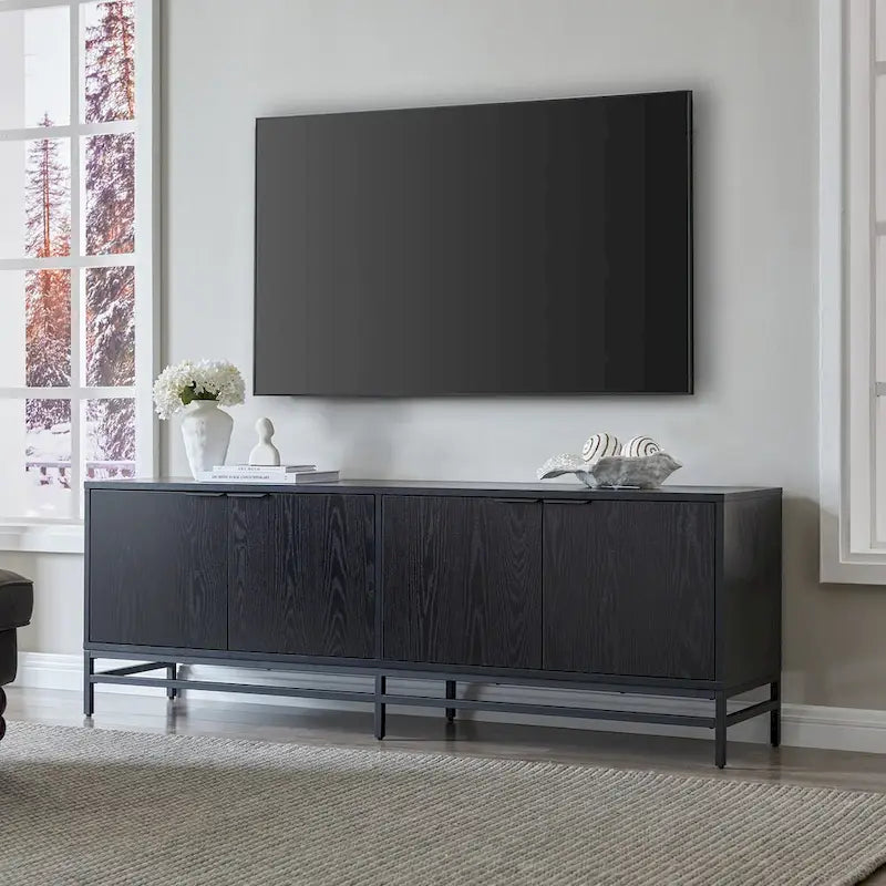 Meuble TV de 178 cm de large pour téléviseurs jusqu'à 198 cm, finition grain de bois