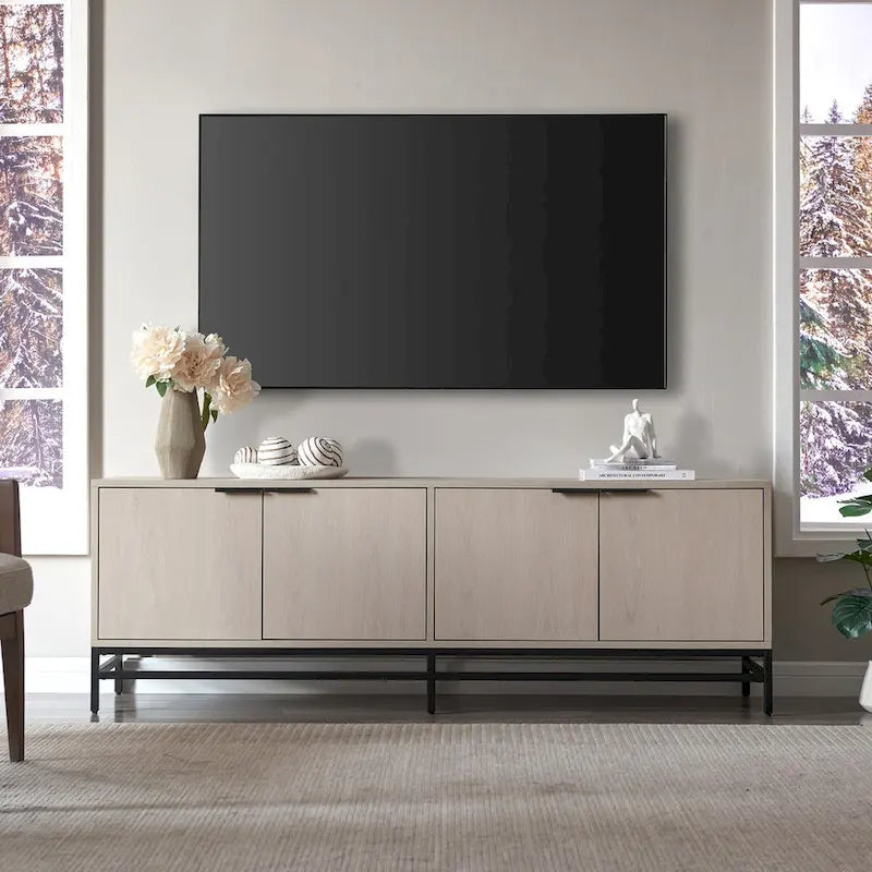 Meuble TV de 178 cm de large pour téléviseurs jusqu'à 198 cm, finition grain de bois