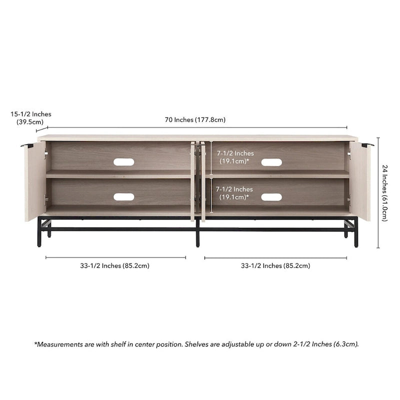 Meuble TV de 178 cm de large pour téléviseurs jusqu'à 198 cm, finition grain de bois