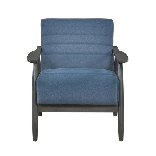Fauteuil d'appoint capitonné 32 po, velours bleu, bois massif gris