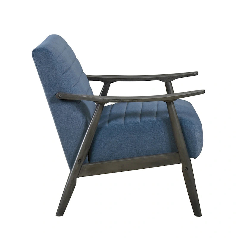Fauteuil d'appoint capitonné 32 po, velours bleu, bois massif gris