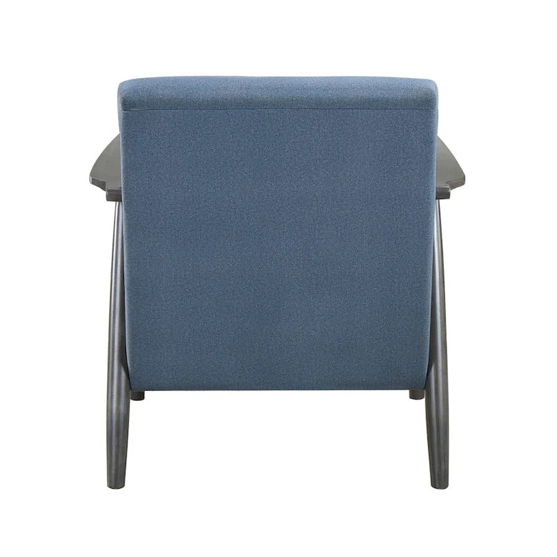 Fauteuil d'appoint capitonné 32 po, velours bleu, bois massif gris