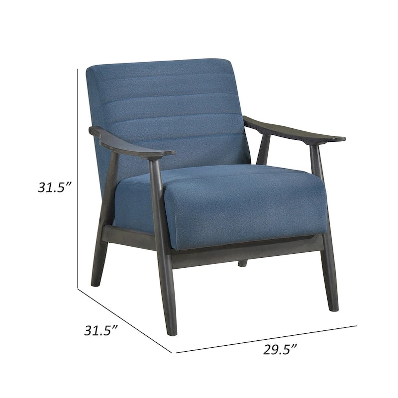 Fauteuil d'appoint capitonné 32 po, velours bleu, bois massif gris