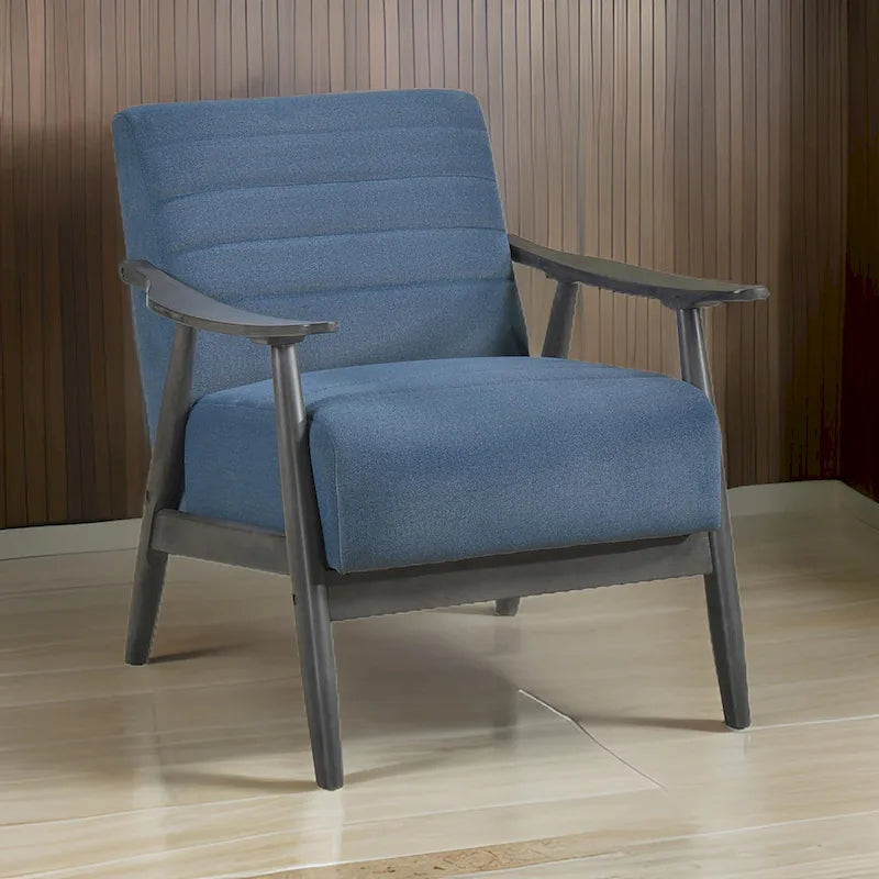 Fauteuil d'appoint capitonné 32 po, velours bleu, bois massif gris