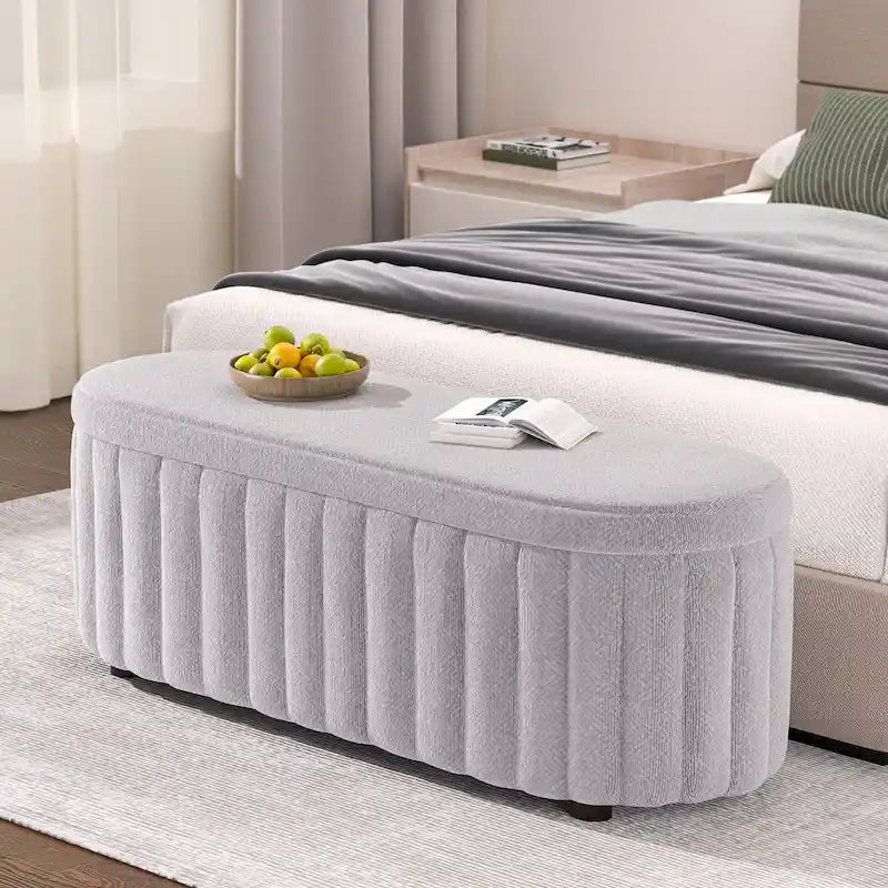 46.1 Banc de rangement rembourré avec charnière de sécurité pour chambre à coucher, salon, entrée