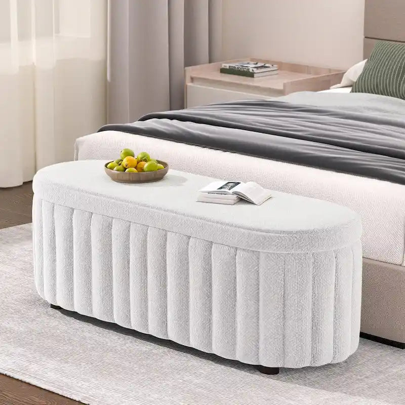 46.1 Banc de rangement rembourré avec charnière de sécurité pour chambre à coucher, salon, entrée