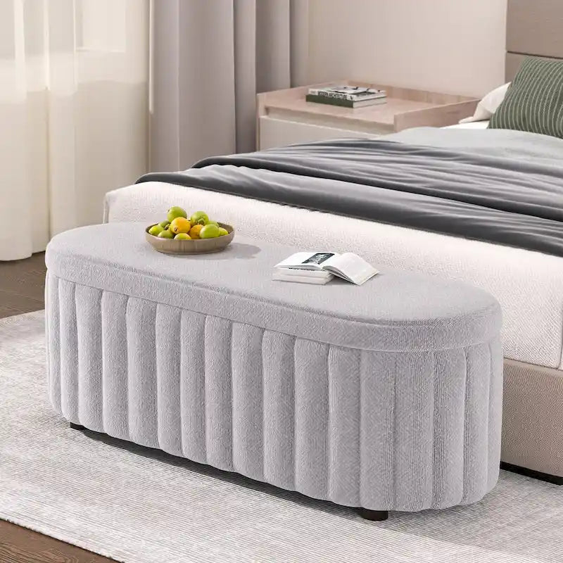 46.1 Banc de rangement rembourré avec charnière de sécurité pour chambre à coucher, salon, entrée