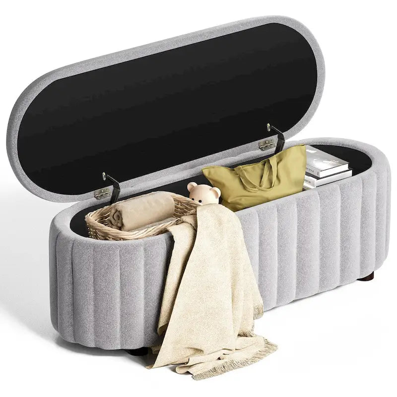 46.1 Banc de rangement rembourré avec charnière de sécurité pour chambre à coucher, salon, entrée