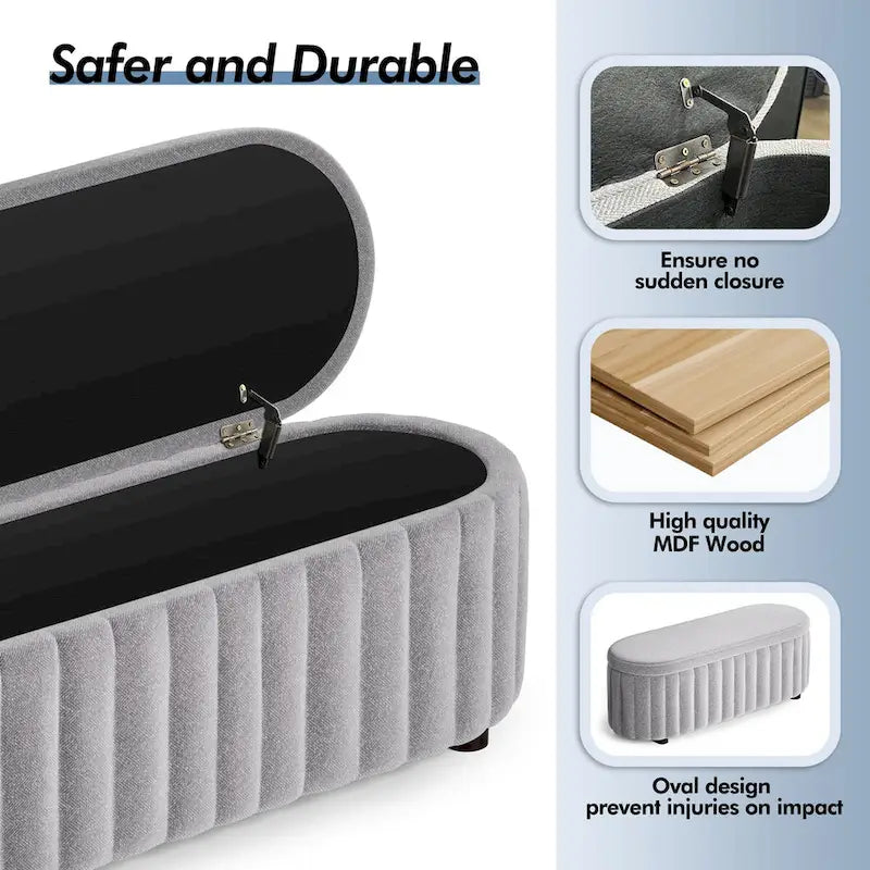 46.1 Banc de rangement rembourré avec charnière de sécurité pour chambre à coucher, salon, entrée