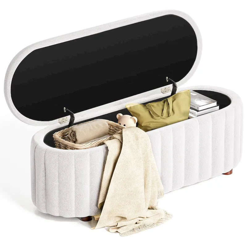 46.1 Banc de rangement rembourré avec charnière de sécurité pour chambre à coucher, salon, entrée