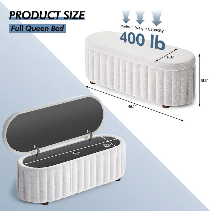 46.1 Banc de rangement rembourré avec charnière de sécurité pour chambre à coucher, salon, entrée