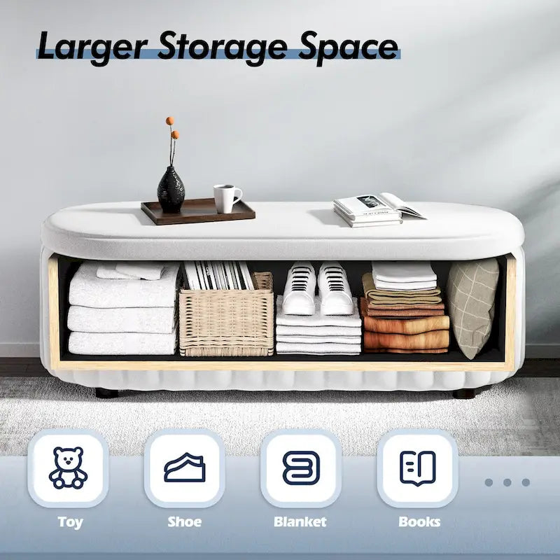 46.1 Banc de rangement rembourré avec charnière de sécurité pour chambre à coucher, salon, entrée