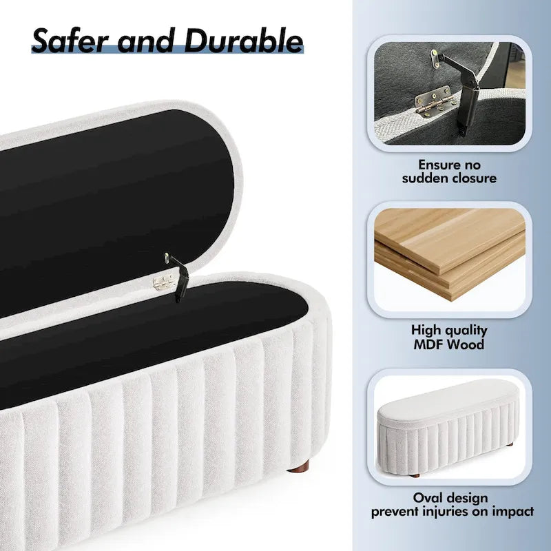 46.1 Banc de rangement rembourré avec charnière de sécurité pour chambre à coucher, salon, entrée
