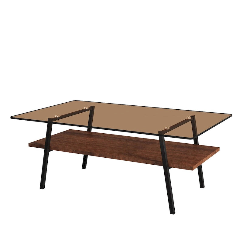 Table basse rectangulaire avec plateau en verre trempé et pieds en métal