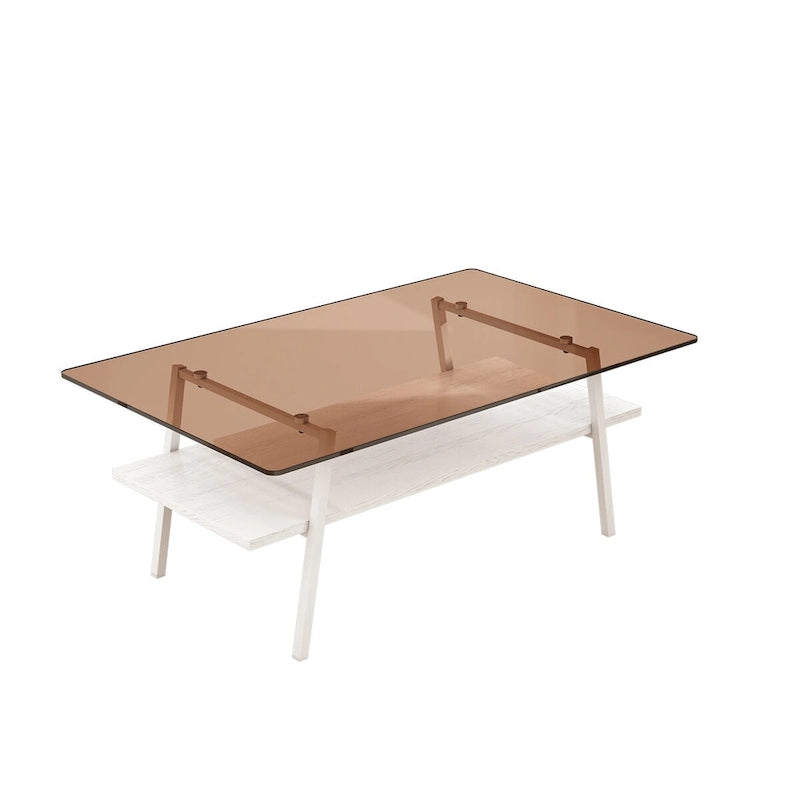 Table basse rectangulaire avec plateau en verre trempé et pieds en métal