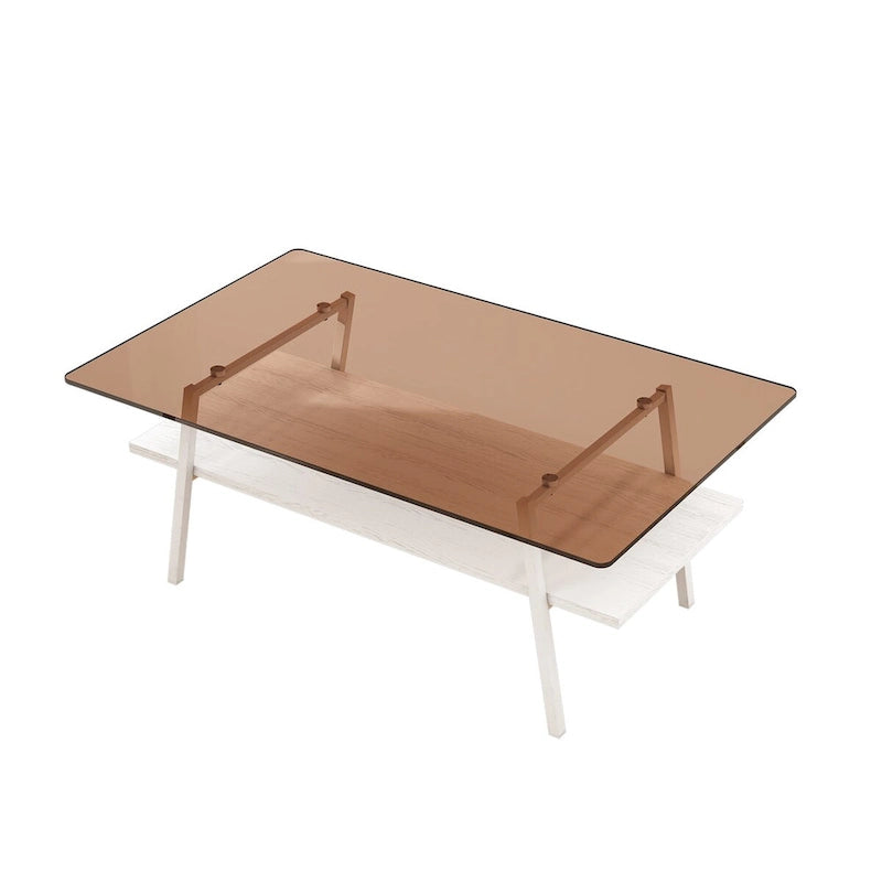 Table basse rectangulaire avec plateau en verre trempé et pieds en métal