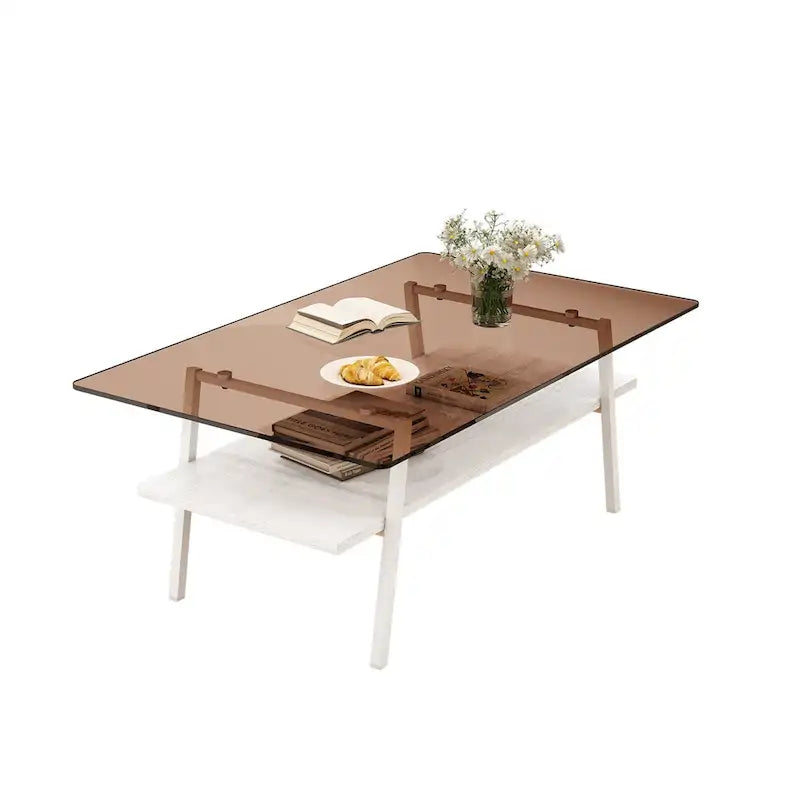 Table basse rectangulaire avec plateau en verre trempé et pieds en métal