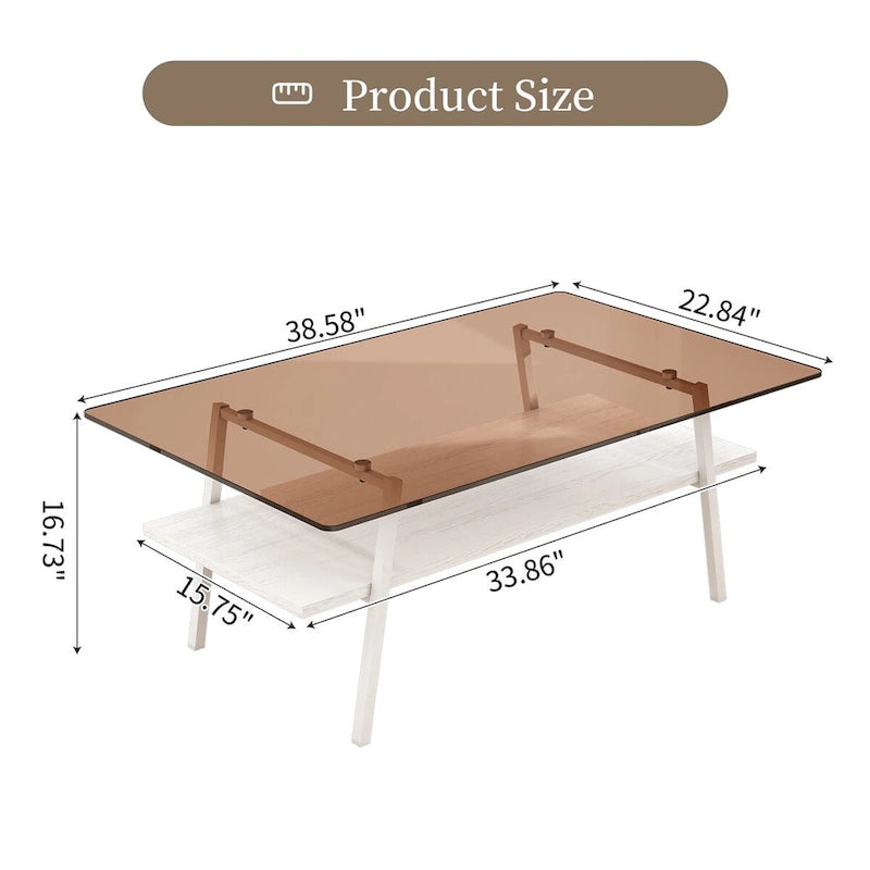 Table basse rectangulaire avec plateau en verre trempé et pieds en métal