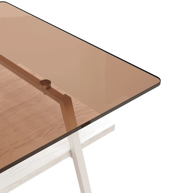 Table basse rectangulaire avec plateau en verre trempé et pieds en métal