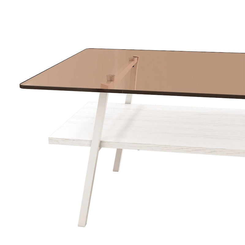 Table basse rectangulaire avec plateau en verre trempé et pieds en métal