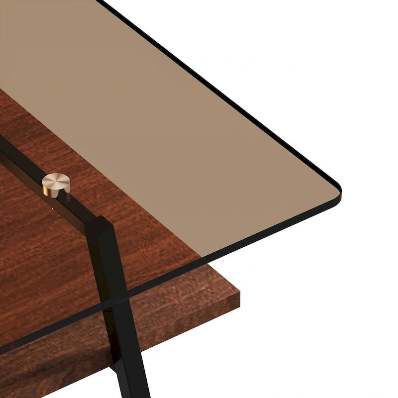 Table basse rectangulaire avec plateau en verre trempé et pieds en métal