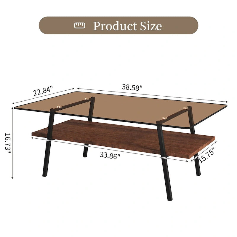 Table basse rectangulaire avec plateau en verre trempé et pieds en métal