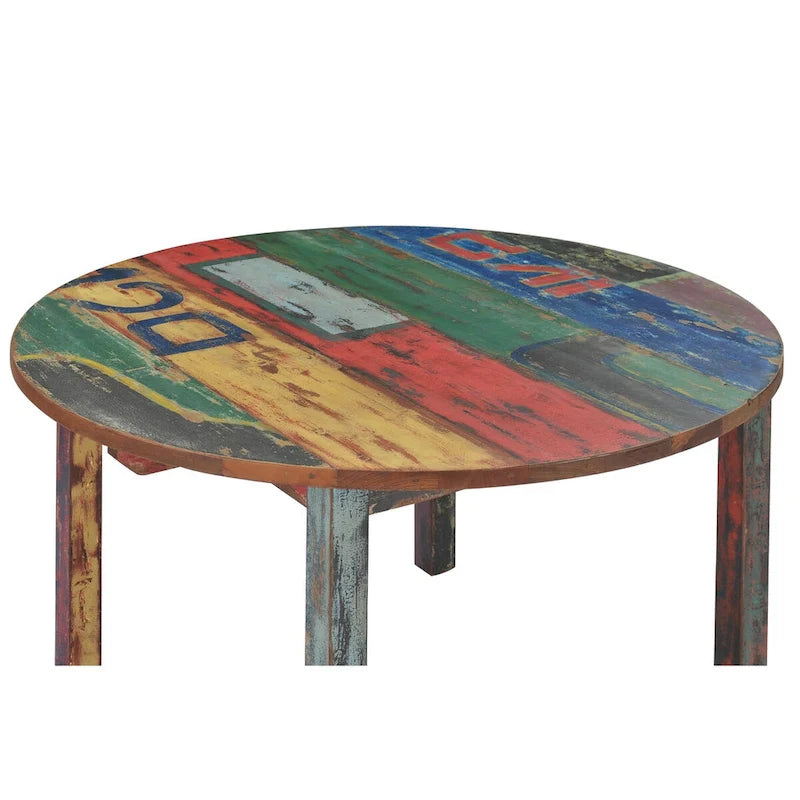 Table de salle à manger ronde 48" en bois de teck recyclé, multicolore
