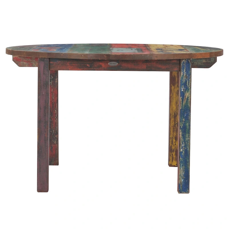 Table de salle à manger ronde 48" en bois de teck recyclé, multicolore