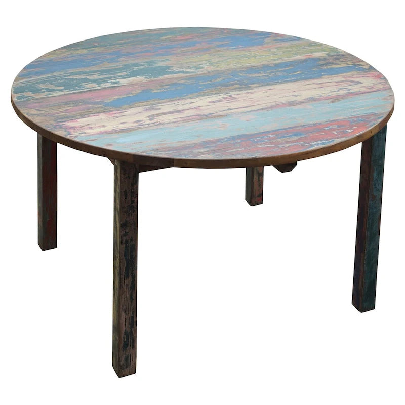 Table de salle à manger ronde 48" en bois de teck recyclé, multicolore