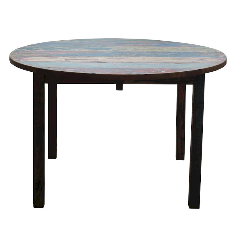 Table de salle à manger ronde 48" en bois de teck recyclé, multicolore