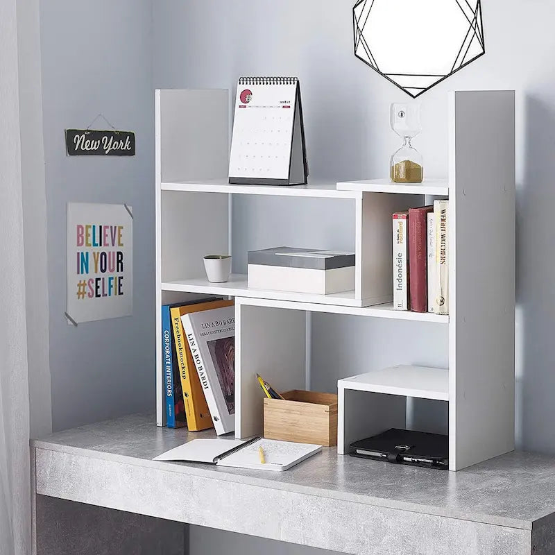Étagère de bureau compacte et réglable pour dortoir - Blanche