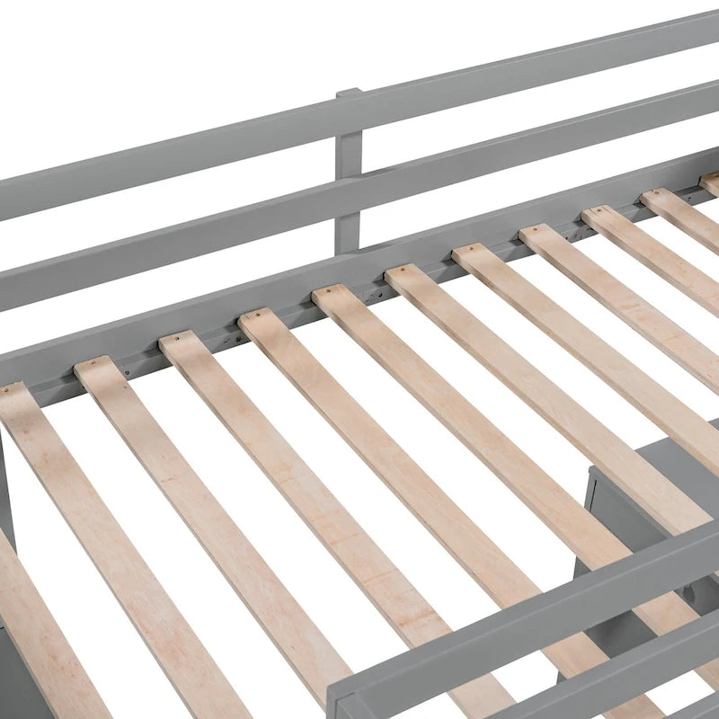 Lit mezzanine simple avec échelle, étagères, bureau 4 tiroirs