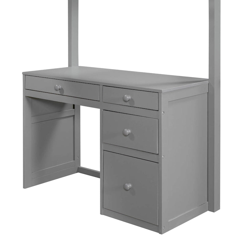 Lit mezzanine simple avec échelle, étagères, bureau 4 tiroirs