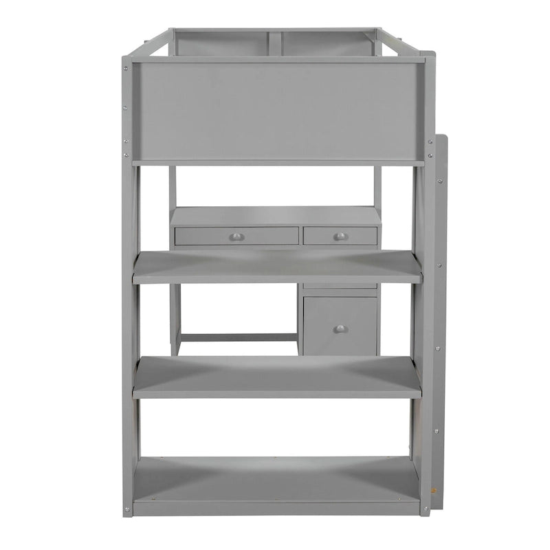 Lit mezzanine simple avec échelle, étagères, bureau 4 tiroirs