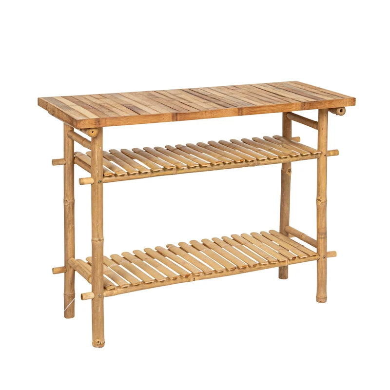 Table d'appoint en bambou à 2 étagères