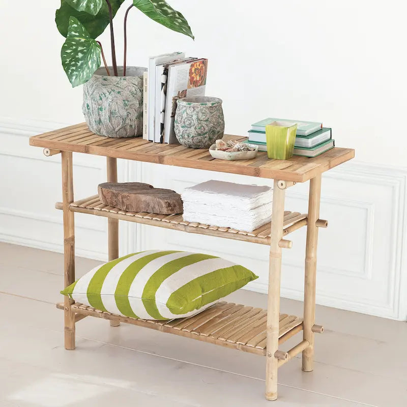 Table d'appoint en bambou à 2 étagères