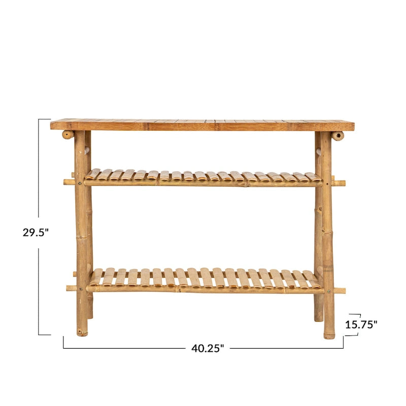 Table d'appoint en bambou à 2 étagères