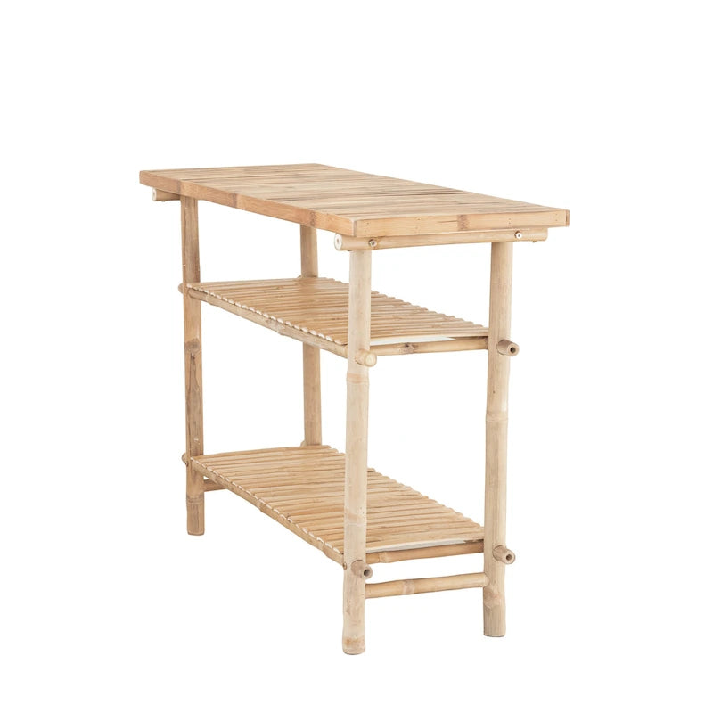 Table d'appoint en bambou à 2 étagères
